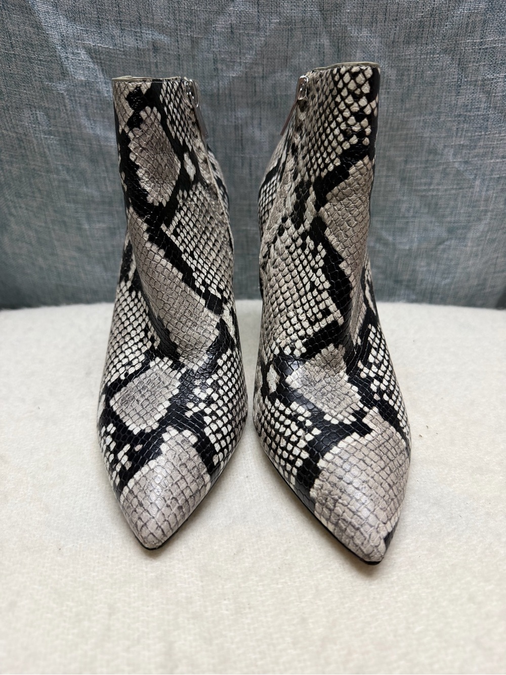 Marc Fisher Snake Print Pointed Ankle Boots - Black & Cream